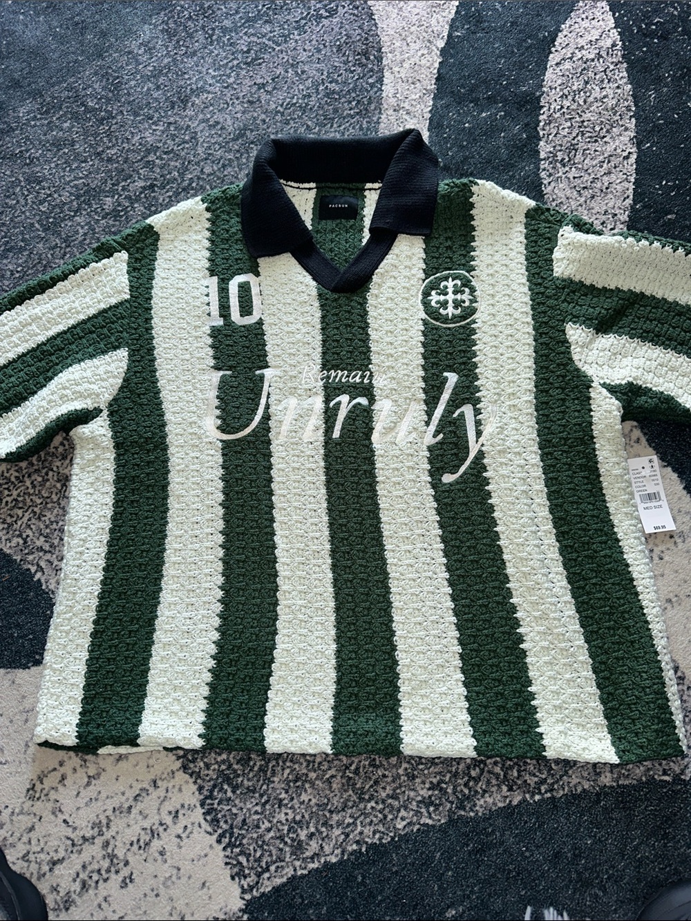 PacSun Green & Cream Striped Polo Sweater Top